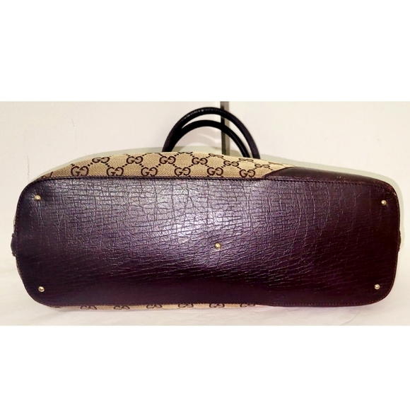 GUCCI Vintage Brown Canvas & Leather Horsbit Sherry Line Tote Bag - Picture 6 of 10